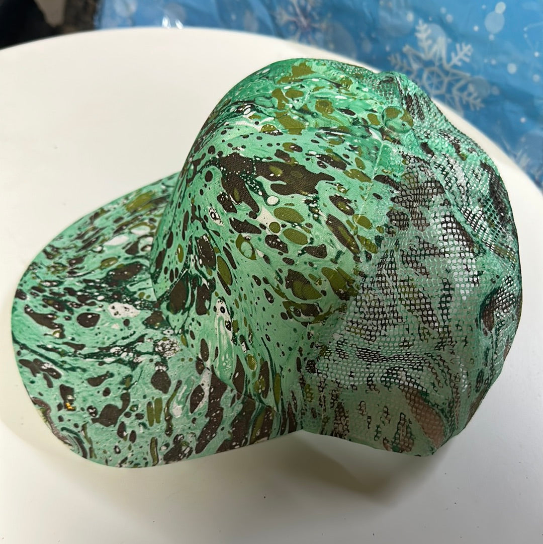 Water Marbled Truckers Hat! Teal, Olive & Brown