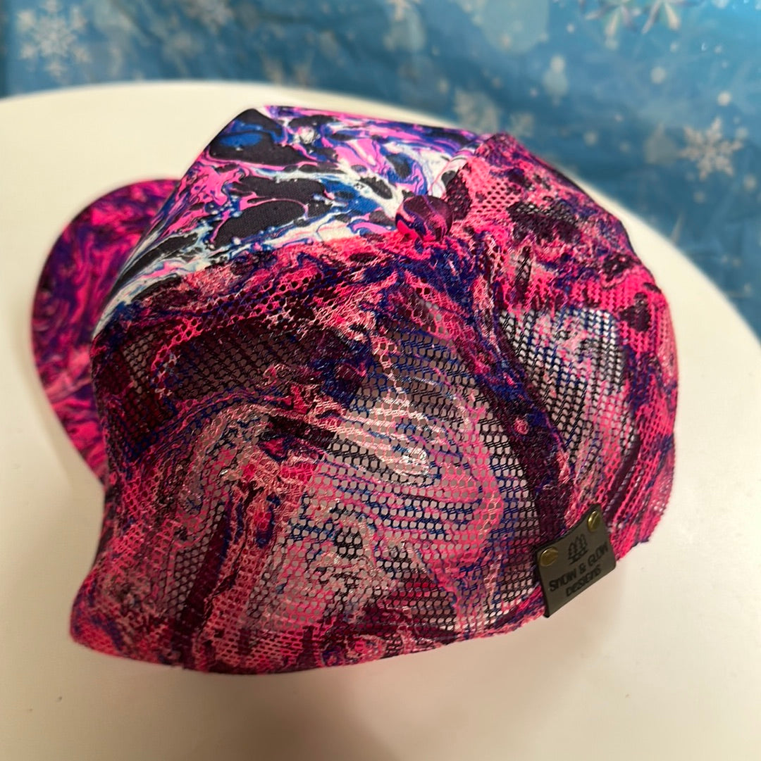 Water Marbled Truckers Hat! Pink, Blue & Black