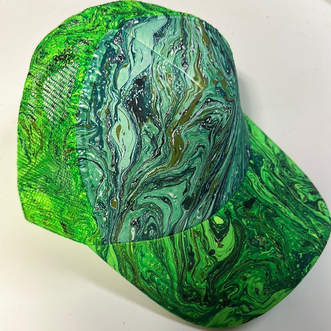 Water Marbled Truckers Hat! Greens, Blues & Teal