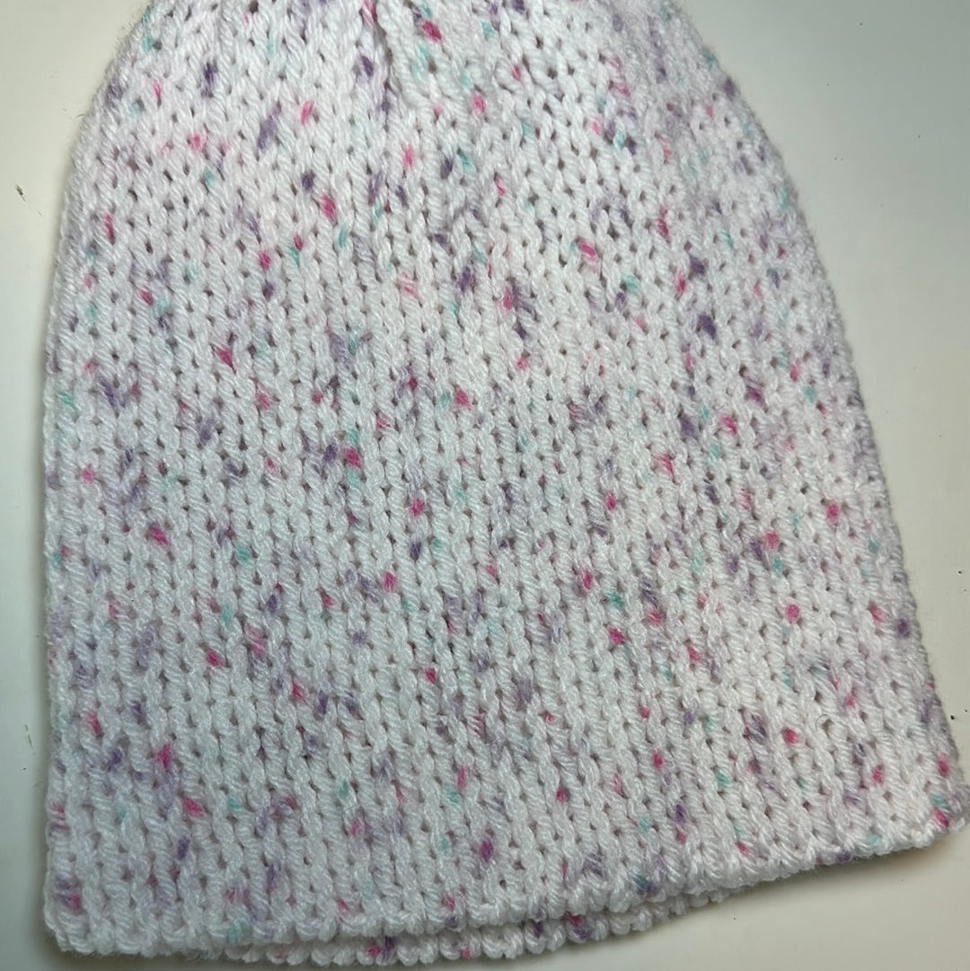 TODDLER - Handmade Beanie! White with Purple & Pink Speckles!