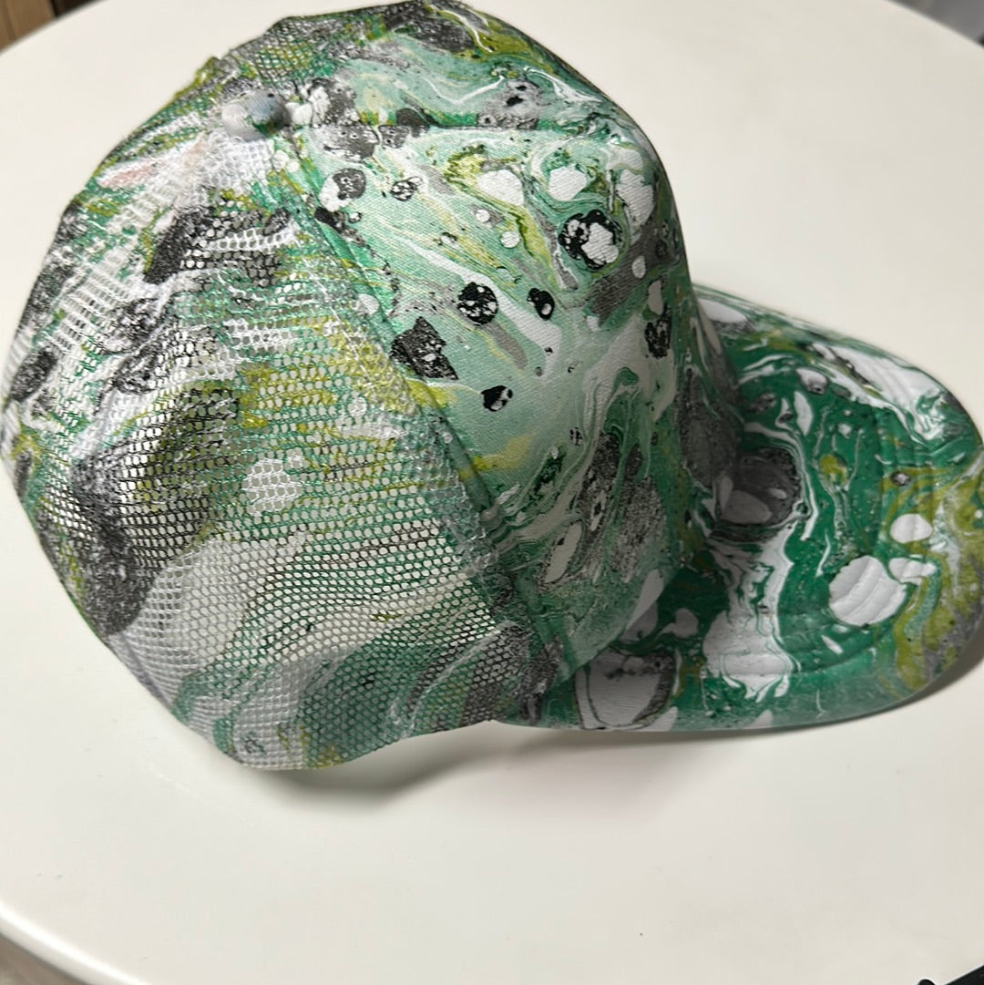 Water Marbled Truckers Hat! Green & Black