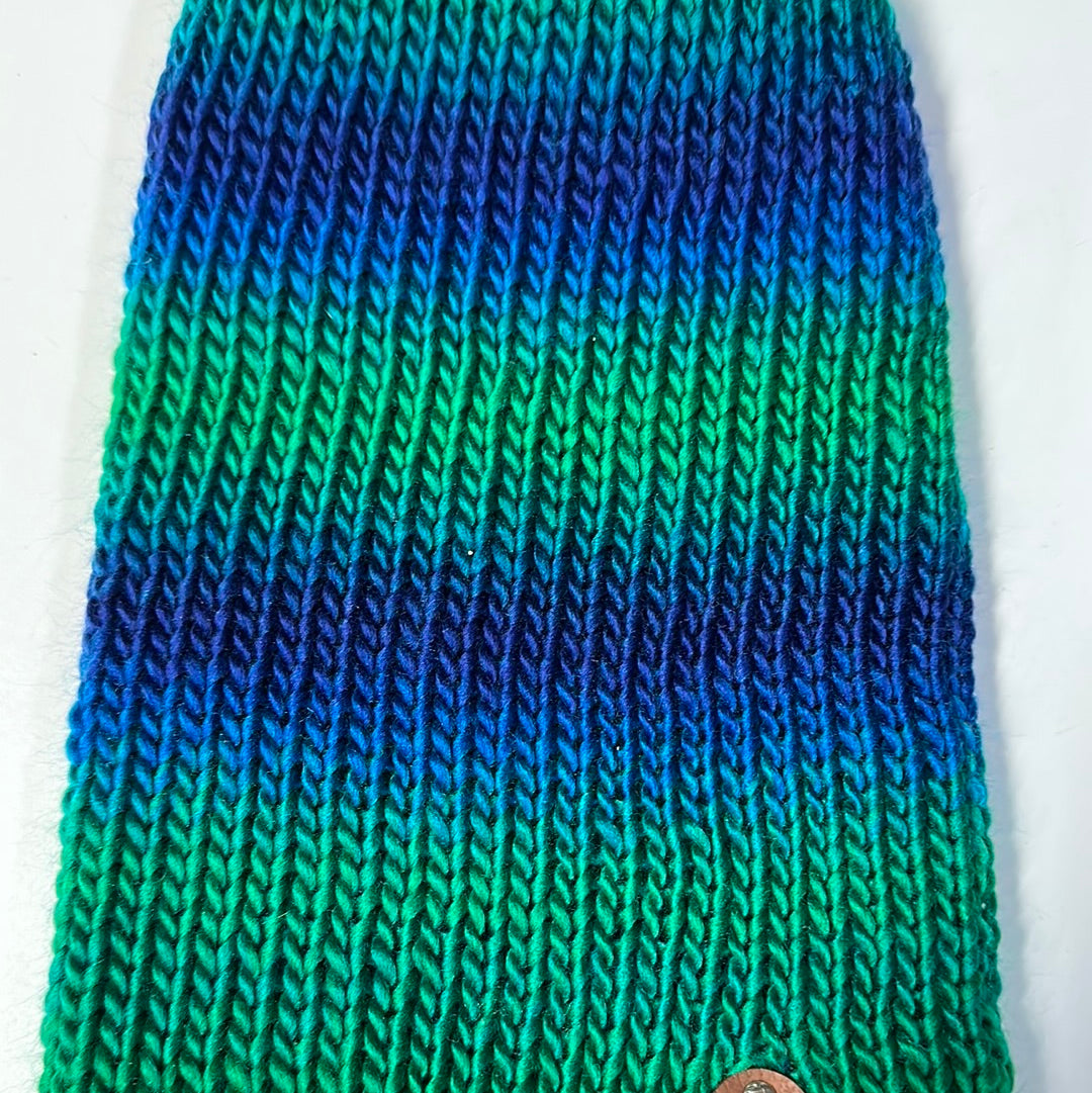 Handmade Beanie! Wool Blend! Blue & Green Ombre!