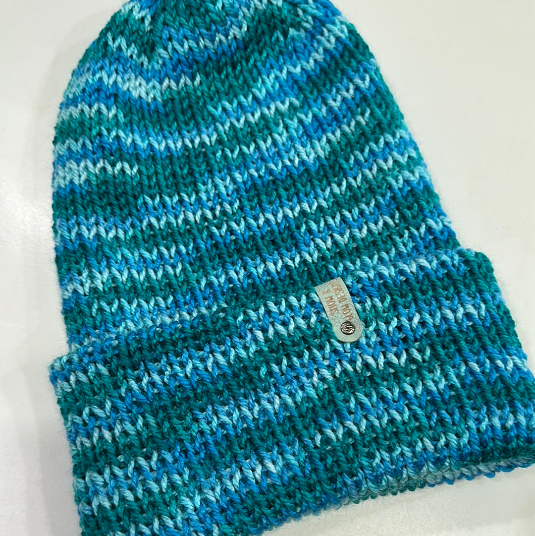 Handmade Beanie! Metallic Teal Pattern