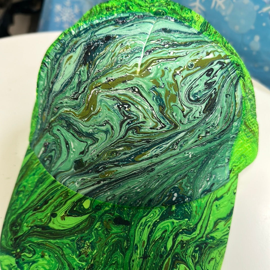 Water Marbled Truckers Hat! Greens, Blues & Teal