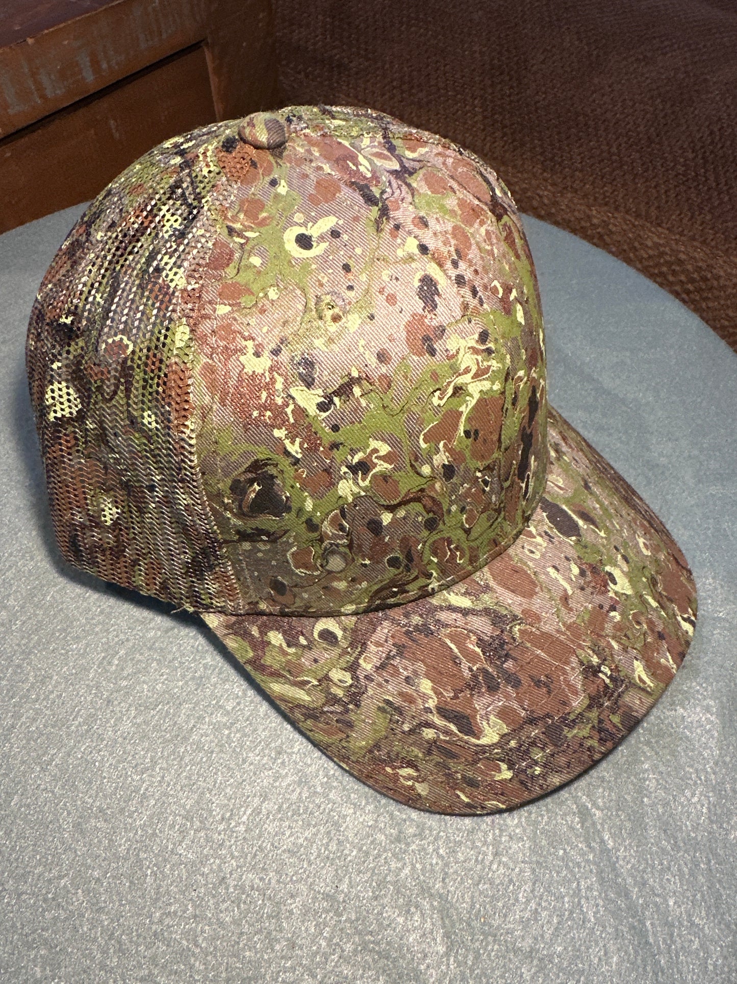 Water Marbled Truckers Hat! Camo! Greens & Browns!