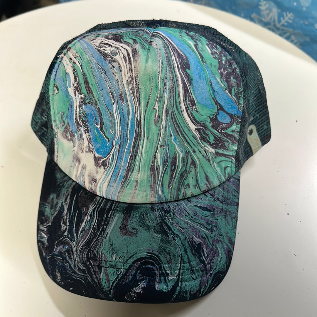 Water Marbled Truckers Hat! Blue, Teal & Purple