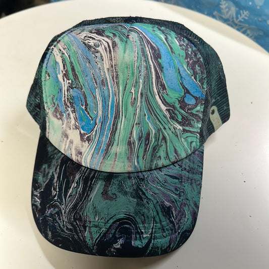 Water Marbled Truckers Hat! Blue, Teal & Purple
