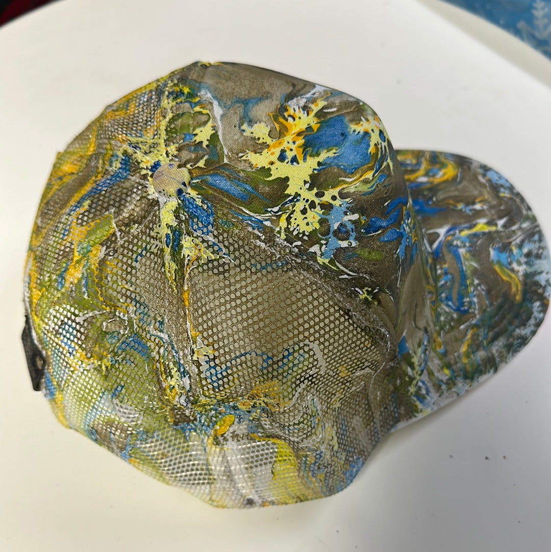 Water Marbled Truckers Hat! Brown, Yellow, Green & Blue