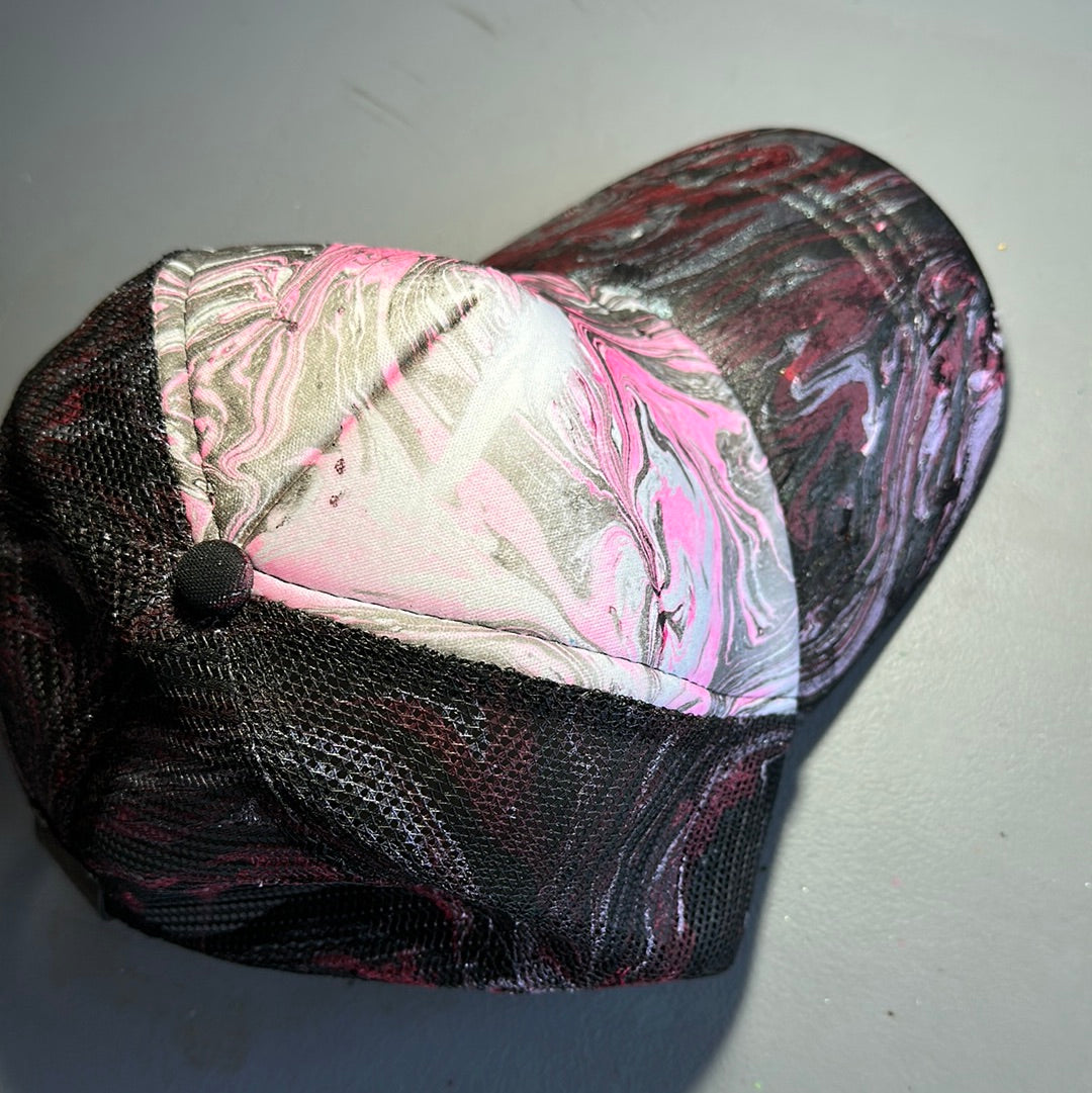 Water Marbled Truckers Hat! Pink, White & Black