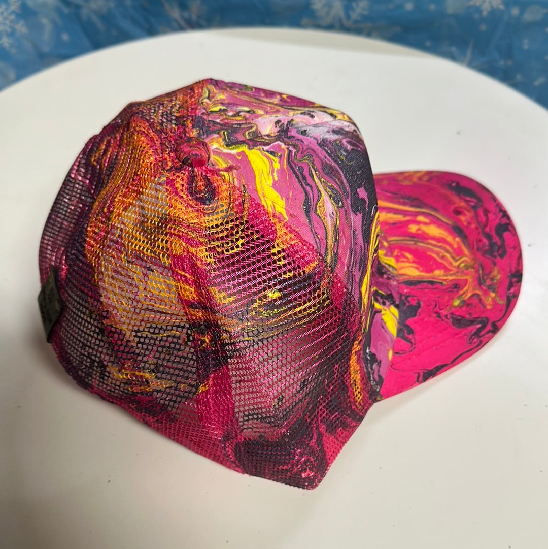 Water Marbled Truckers Hat! Pink, Purple, & Yellow