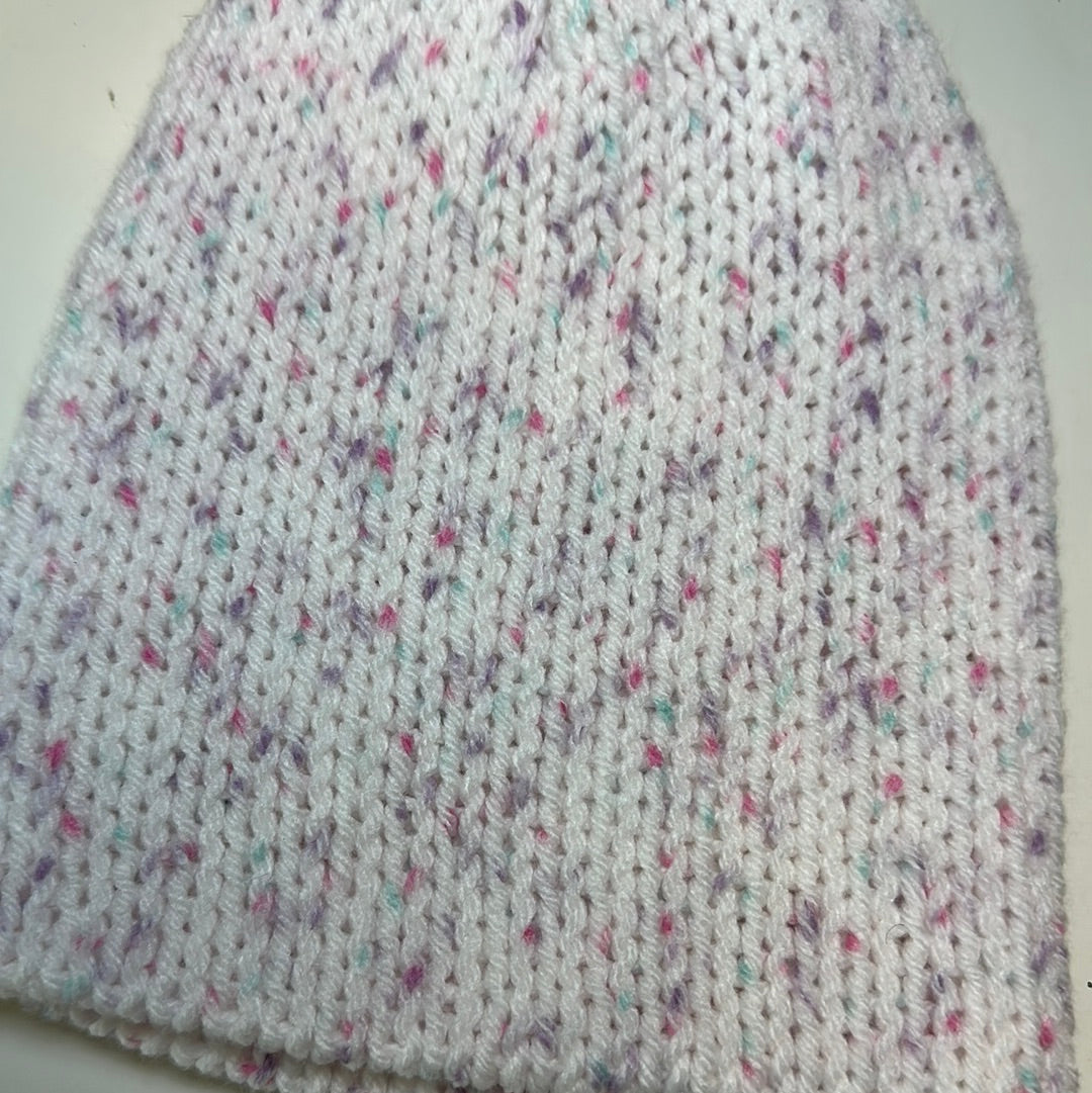 TODDLER - Handmade Beanie! White with Purple & Pink Speckles!