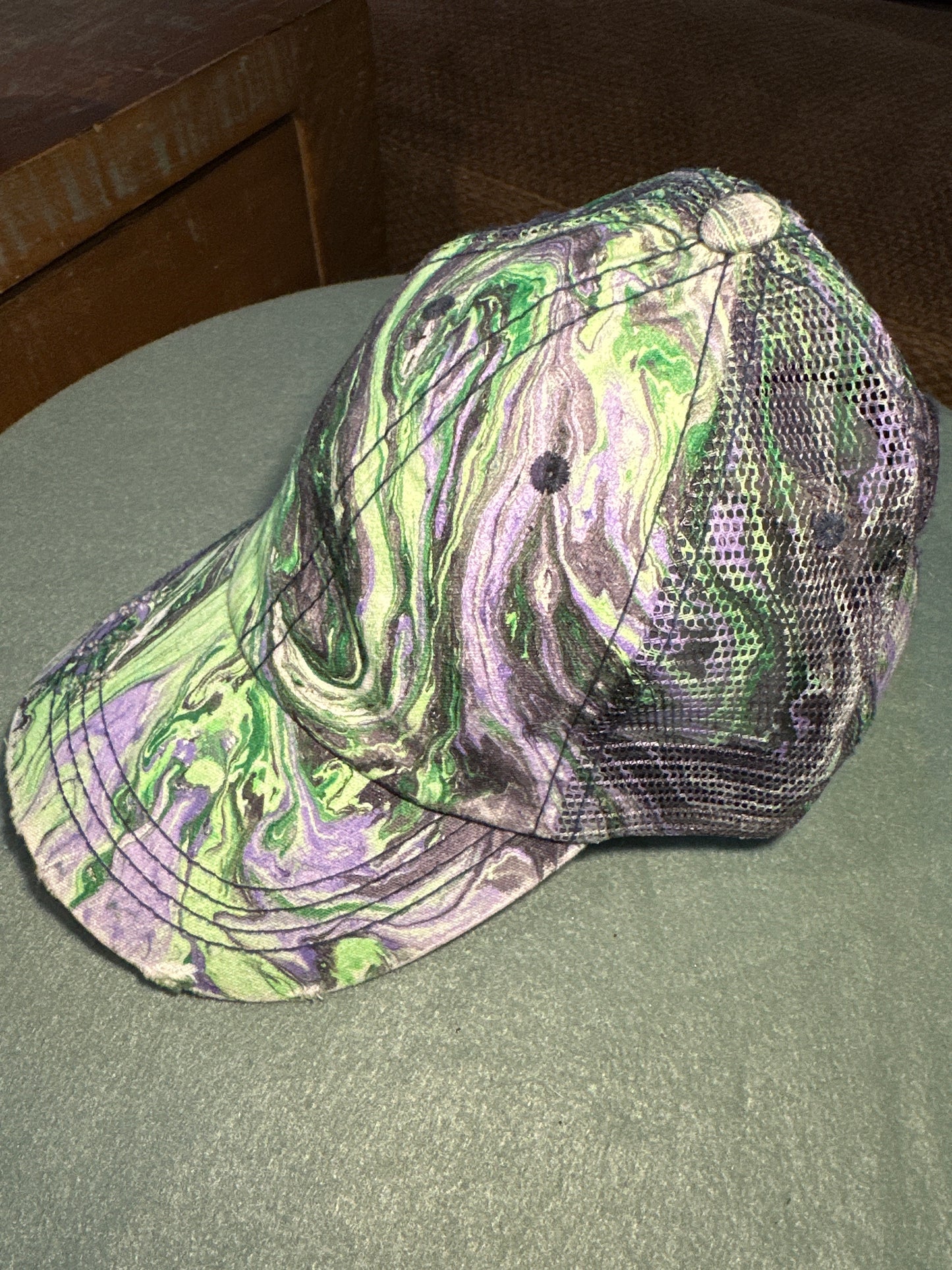 Water Marbled Baseball Hat! Purples & Greens!