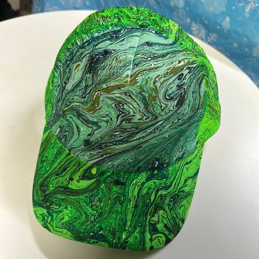 Water Marbled Truckers Hat! Greens, Blues & Teal