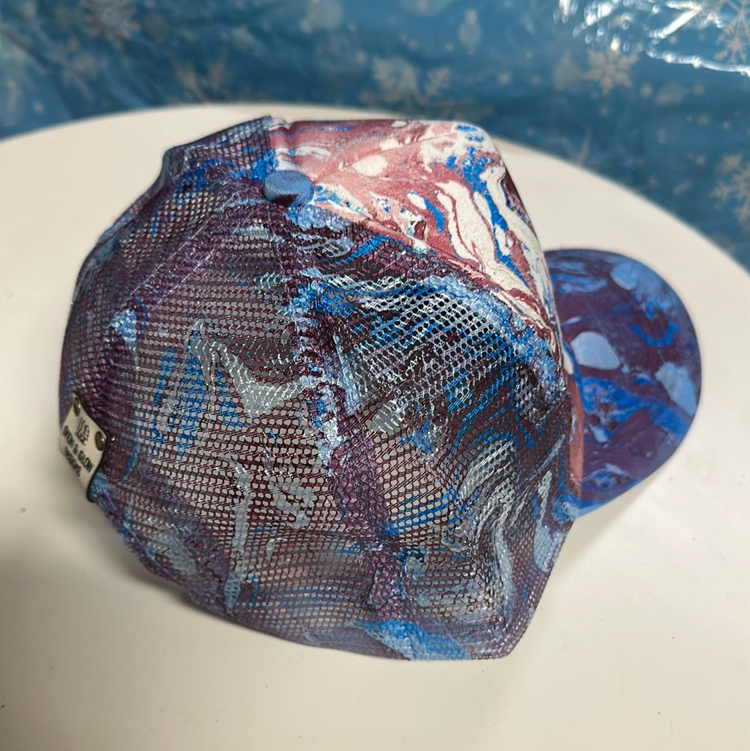 Water Marbled Truckers Hat! Blue & Maroon