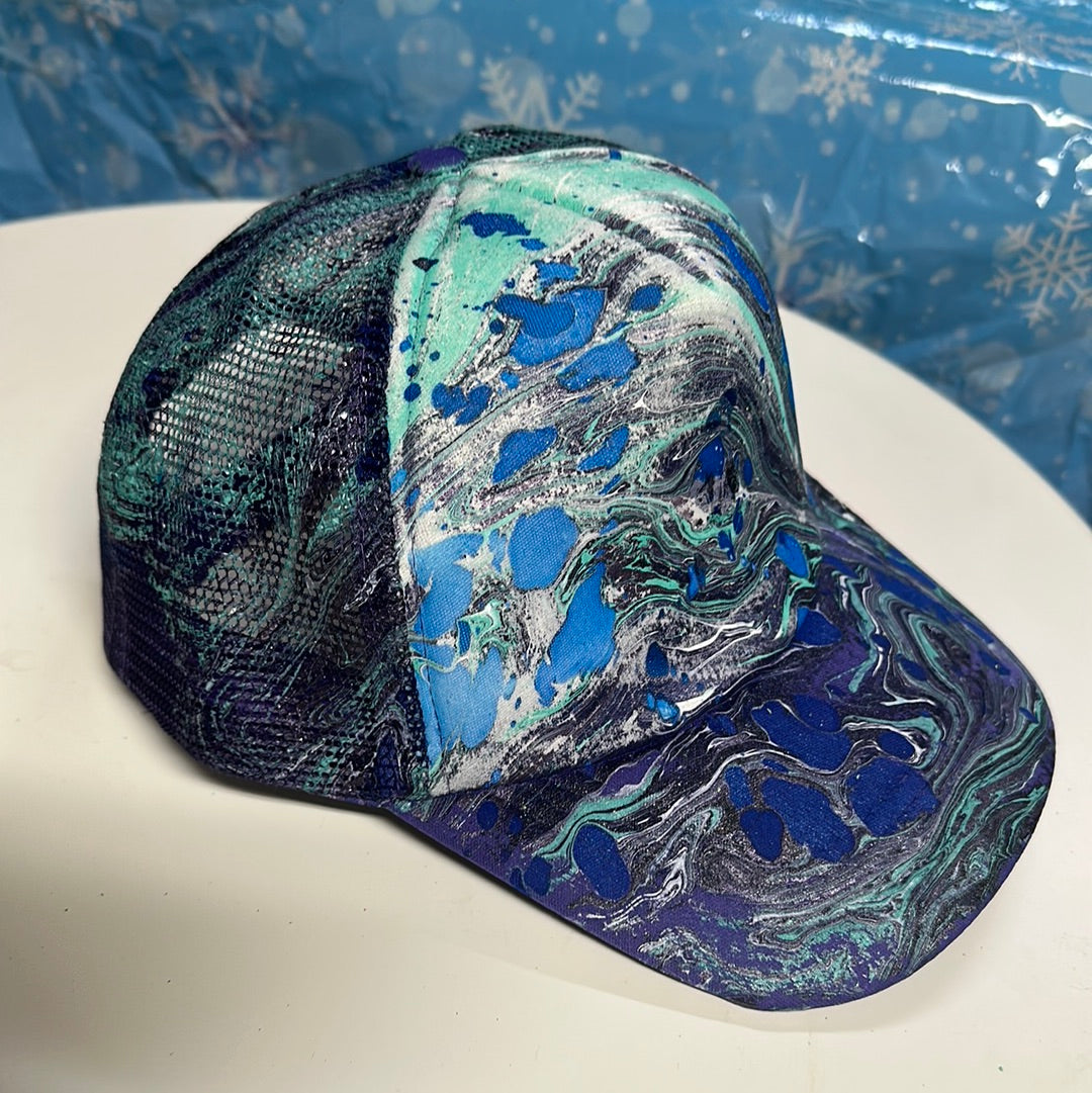 Water Marbled Truckers Hat! Purple, Blues & Teal