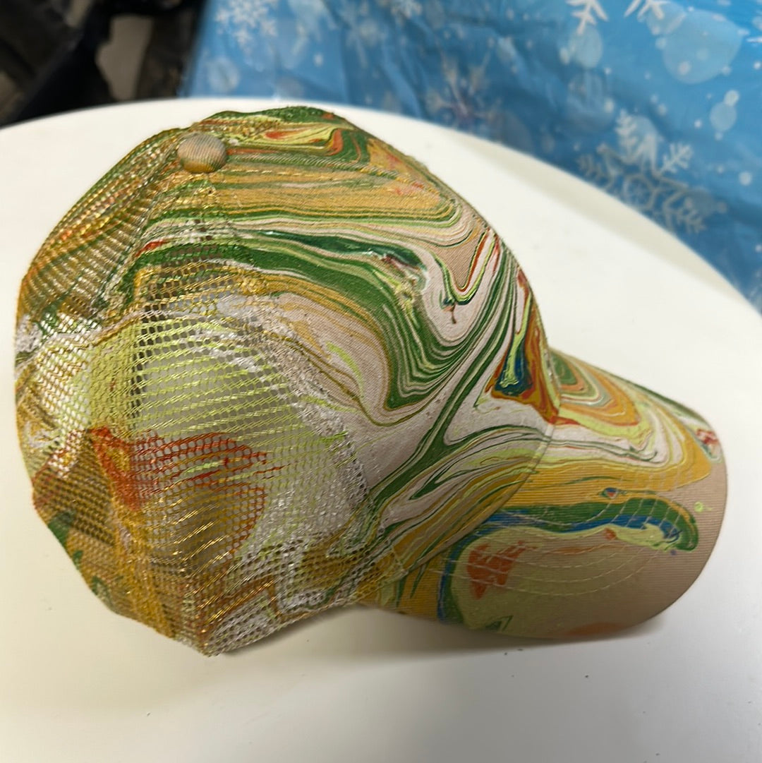 Water Marbled Baseball Hat! Browns, Greens and Orange