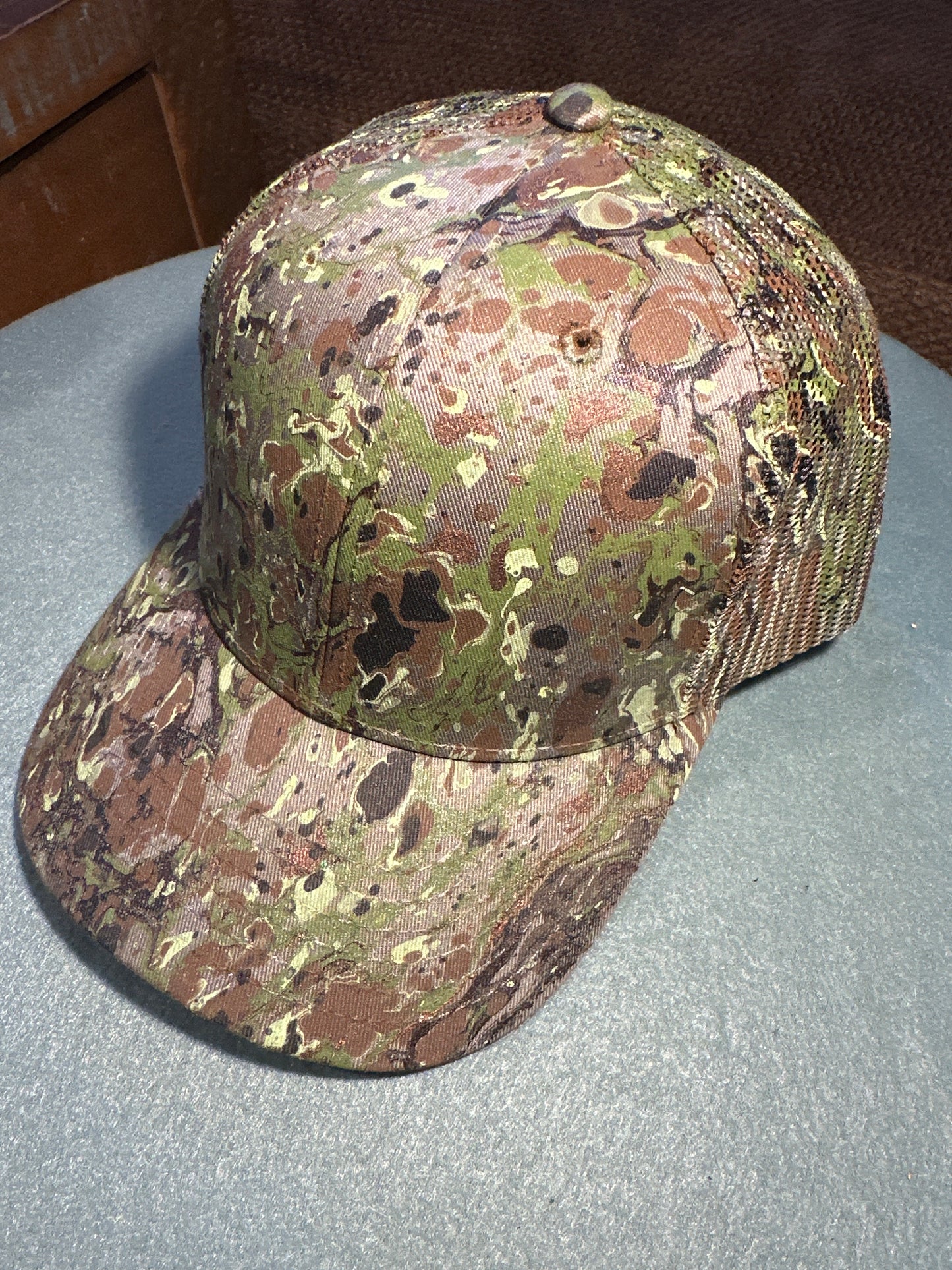Water Marbled Truckers Hat! Camo! Greens & Browns!