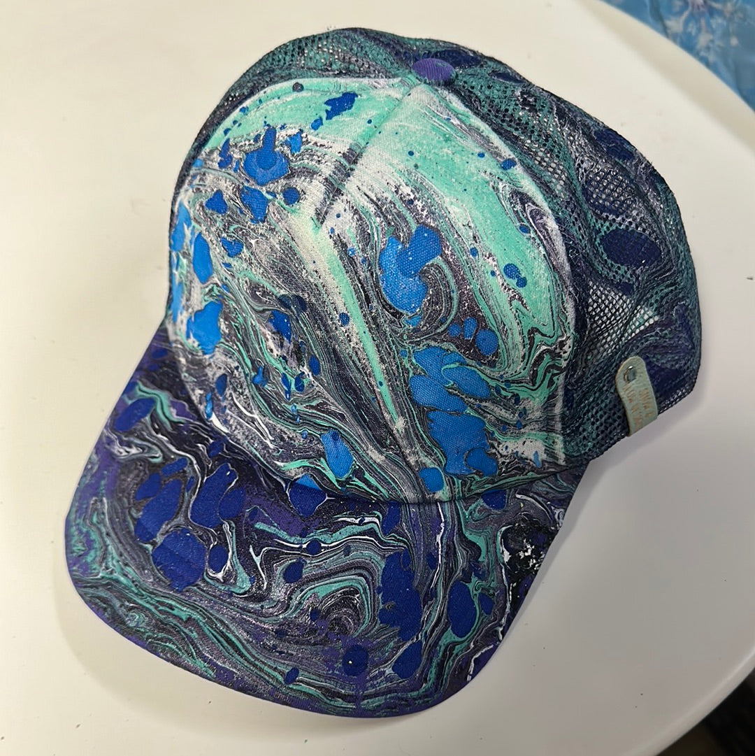 Water Marbled Truckers Hat! Purple, Blues & Teal