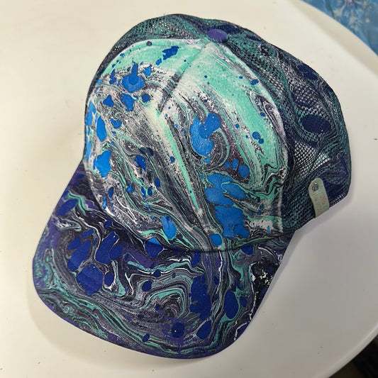 Water Marbled Truckers Hat! Purple, Blues & Teal