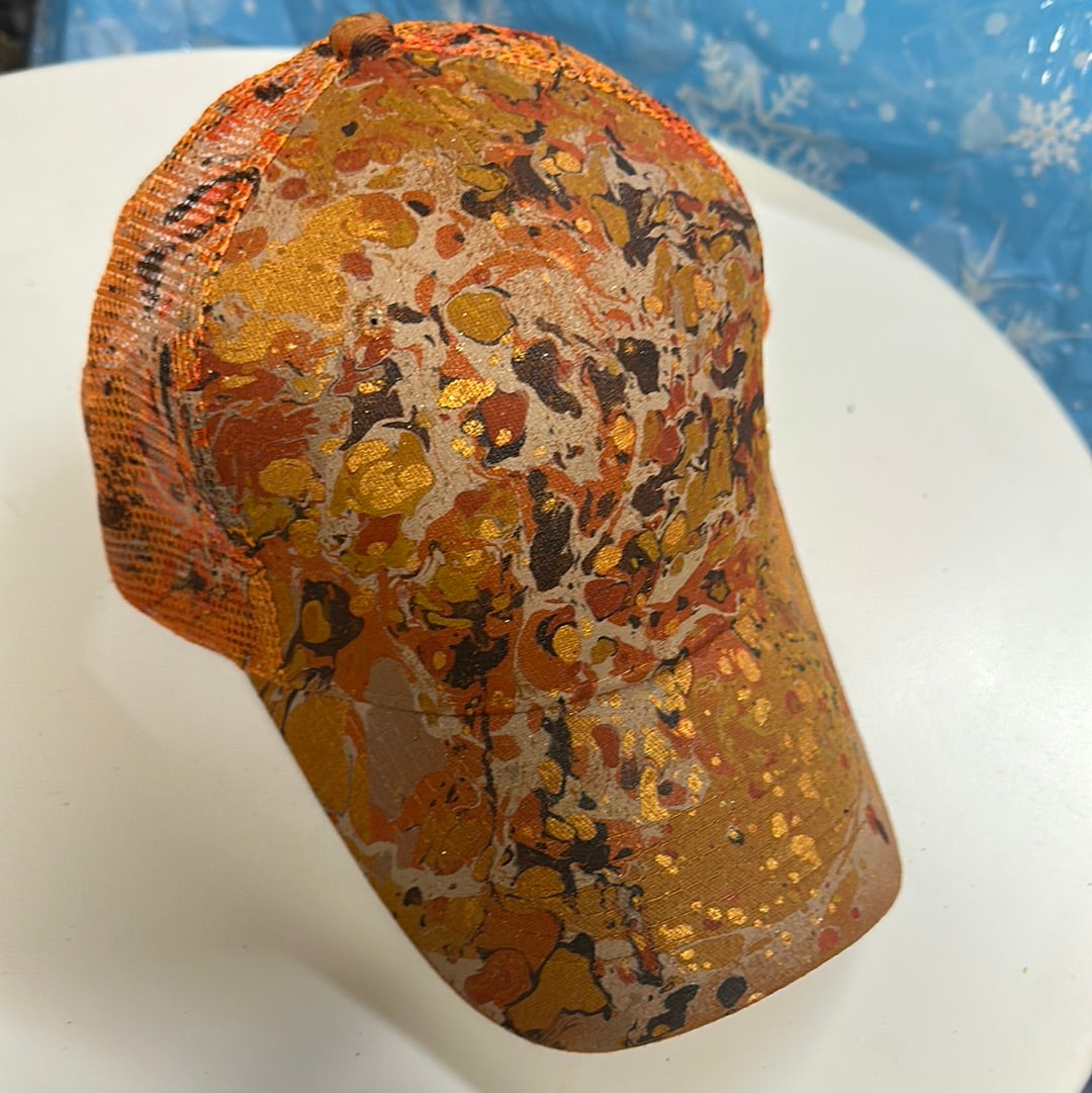 Water Marbled Baseball Hat! Browns and Gold