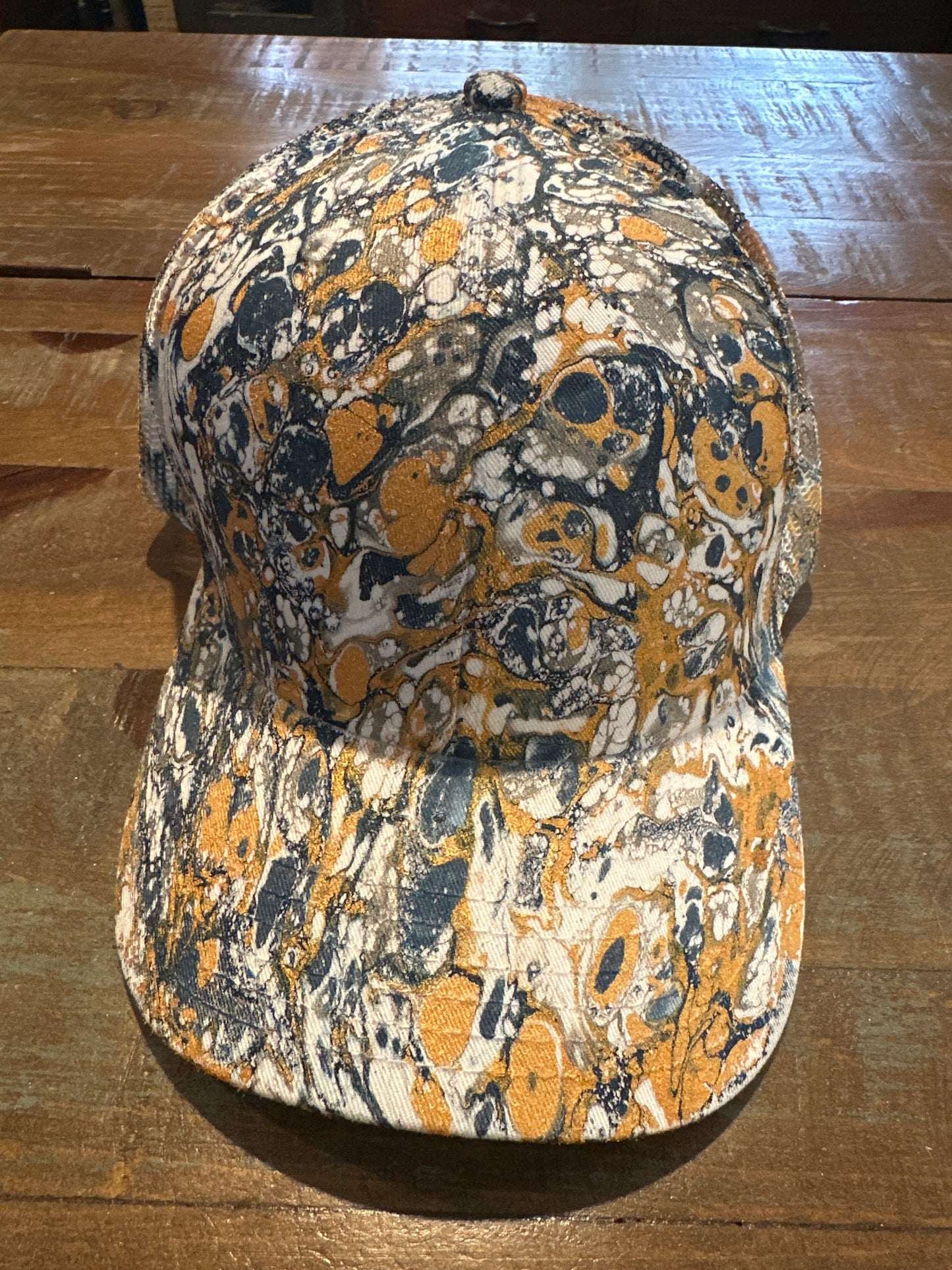 Water Marbled Truckers Hat! Navy, Gold & Silver!