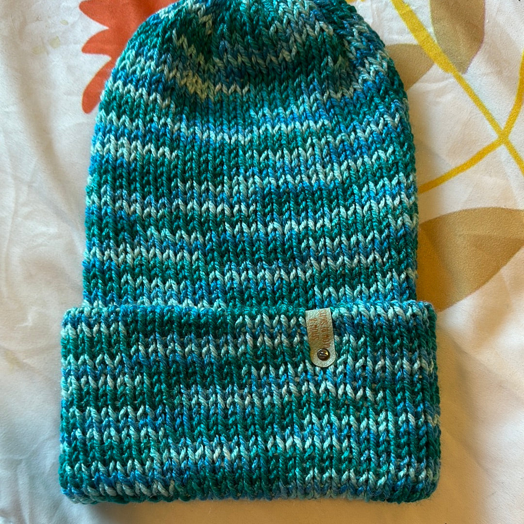 Handmade Beanie! Metallic Teal Pattern