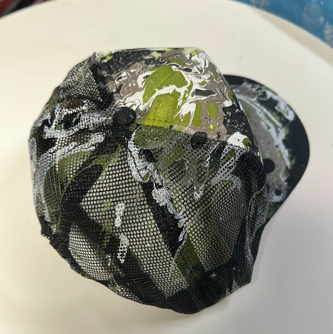 Water Marbled Truckers Hat! Olive, White & Black