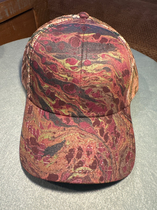 Water Marbled Truckers Hat! Camo! Dark Greens & Browns!
