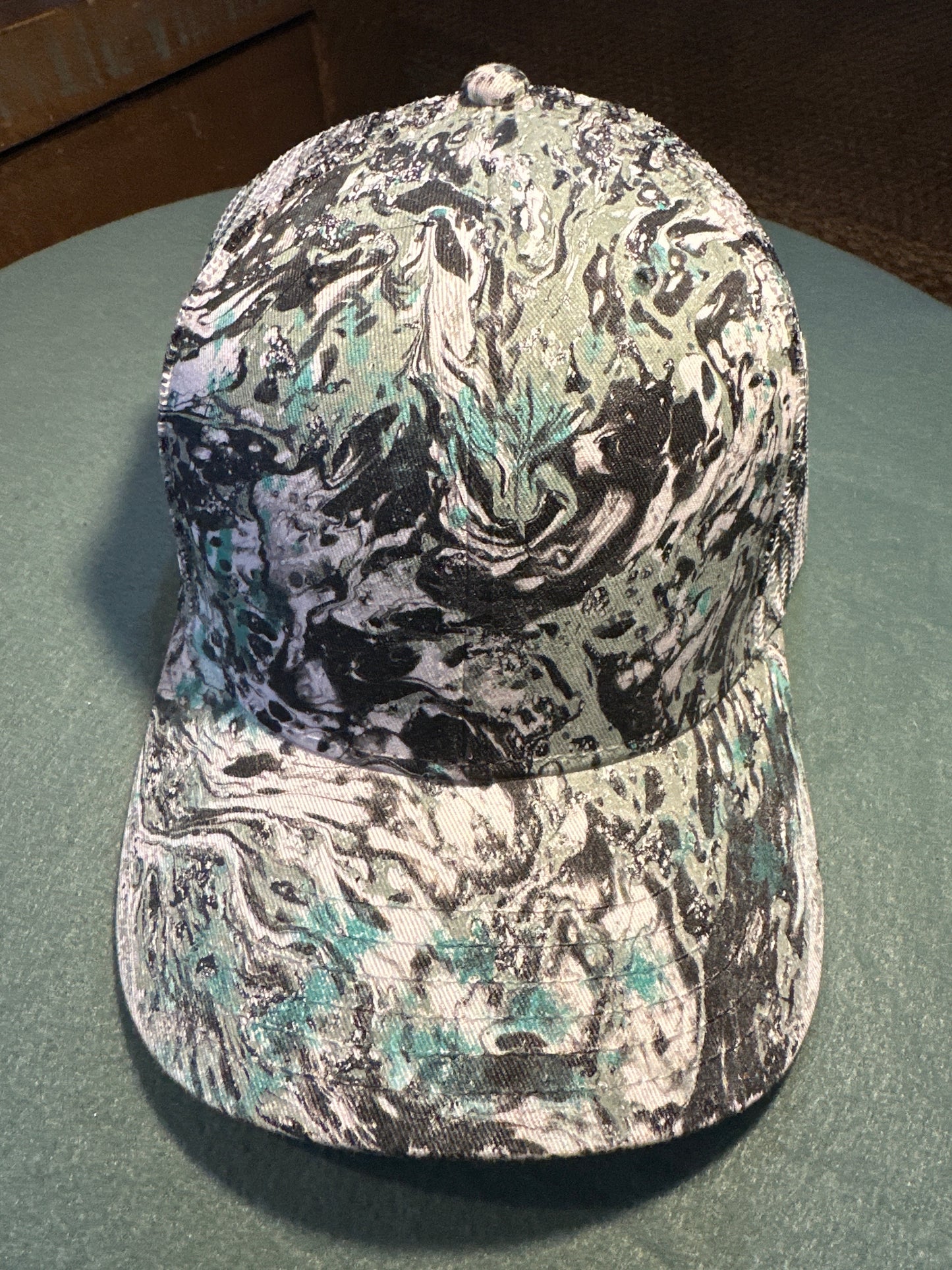 Water Marbled Truckers Hat! Light Green, Aqua, Black & Gray