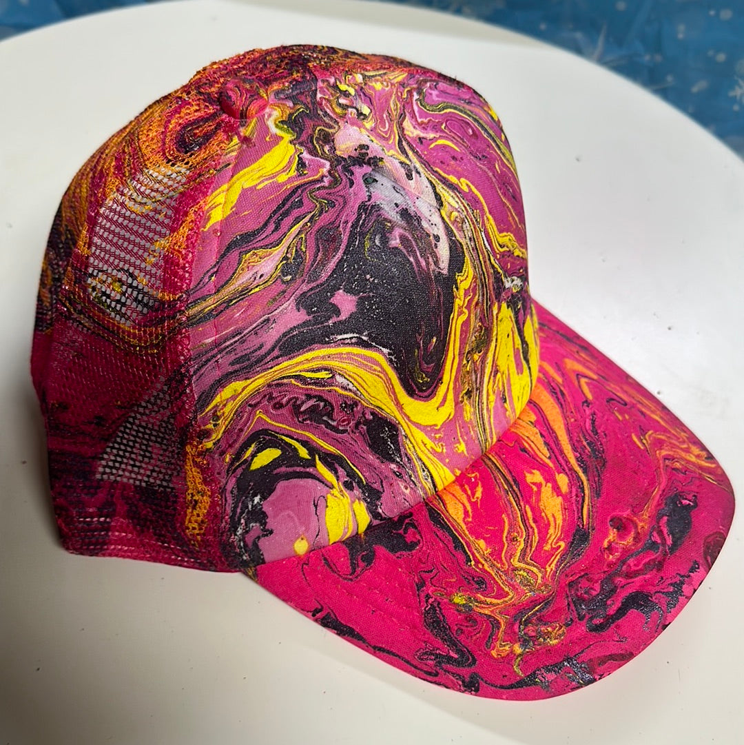 Water Marbled Truckers Hat! Pink, Purple, & Yellow