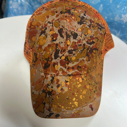 Water Marbled Baseball Hat! Browns and Gold