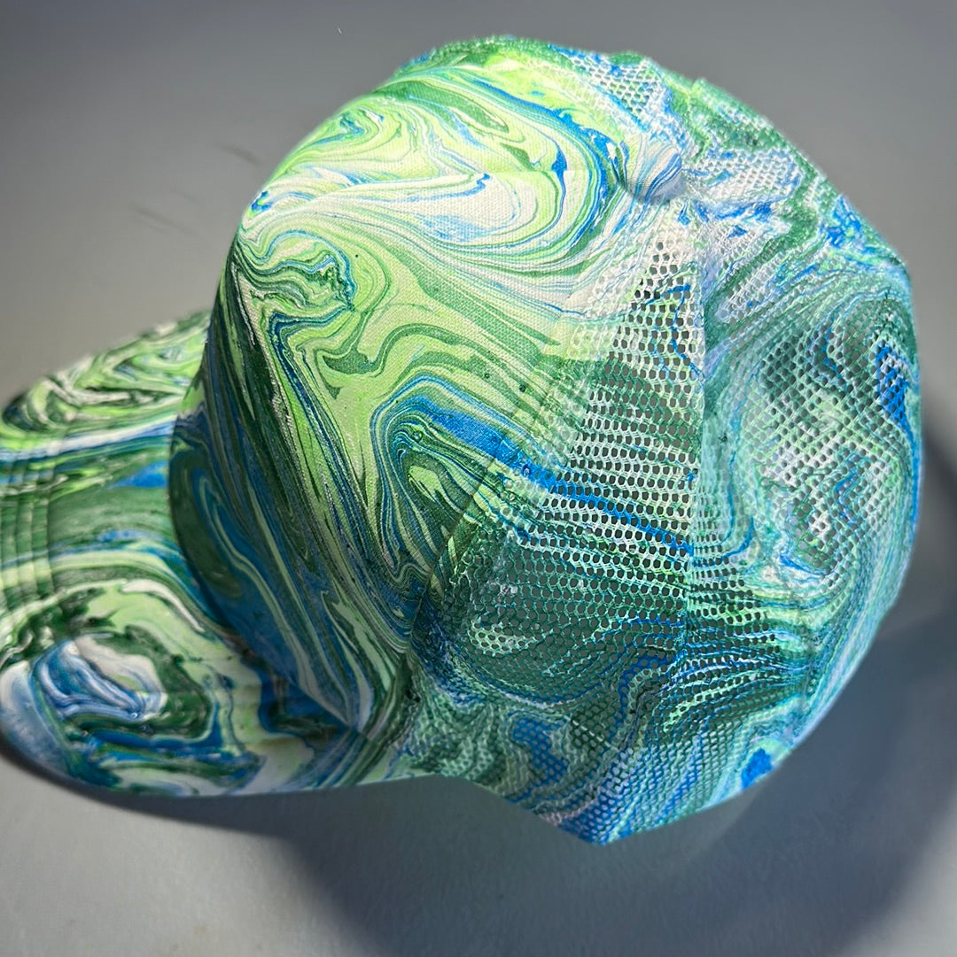 Water Marbled Truckers Hat! Blues & Greens!