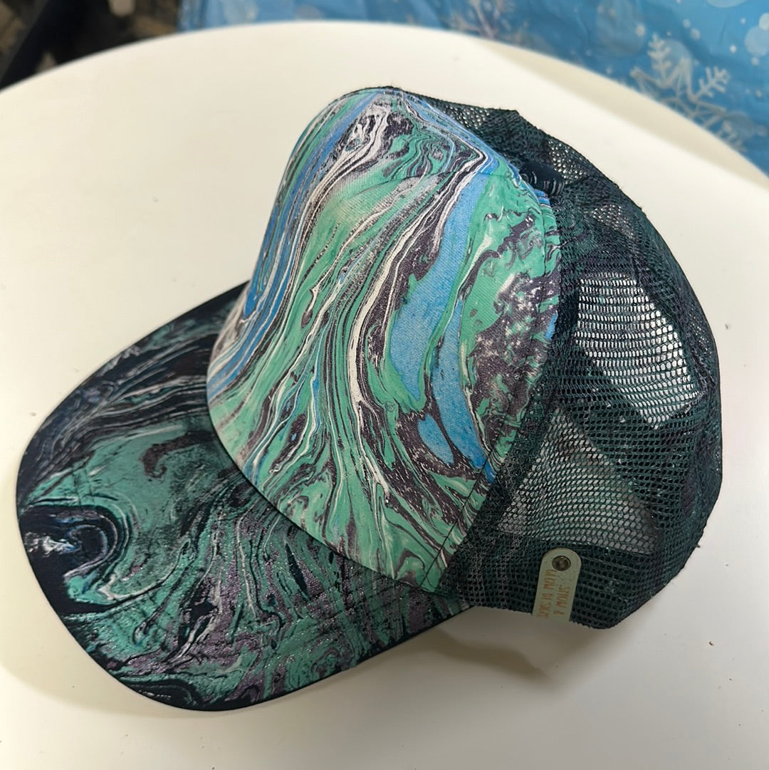 Water Marbled Truckers Hat! Blue, Teal & Purple