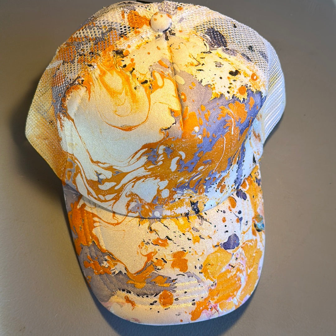 Water Marbled Truckers Hat! White, Orange, & Purple!