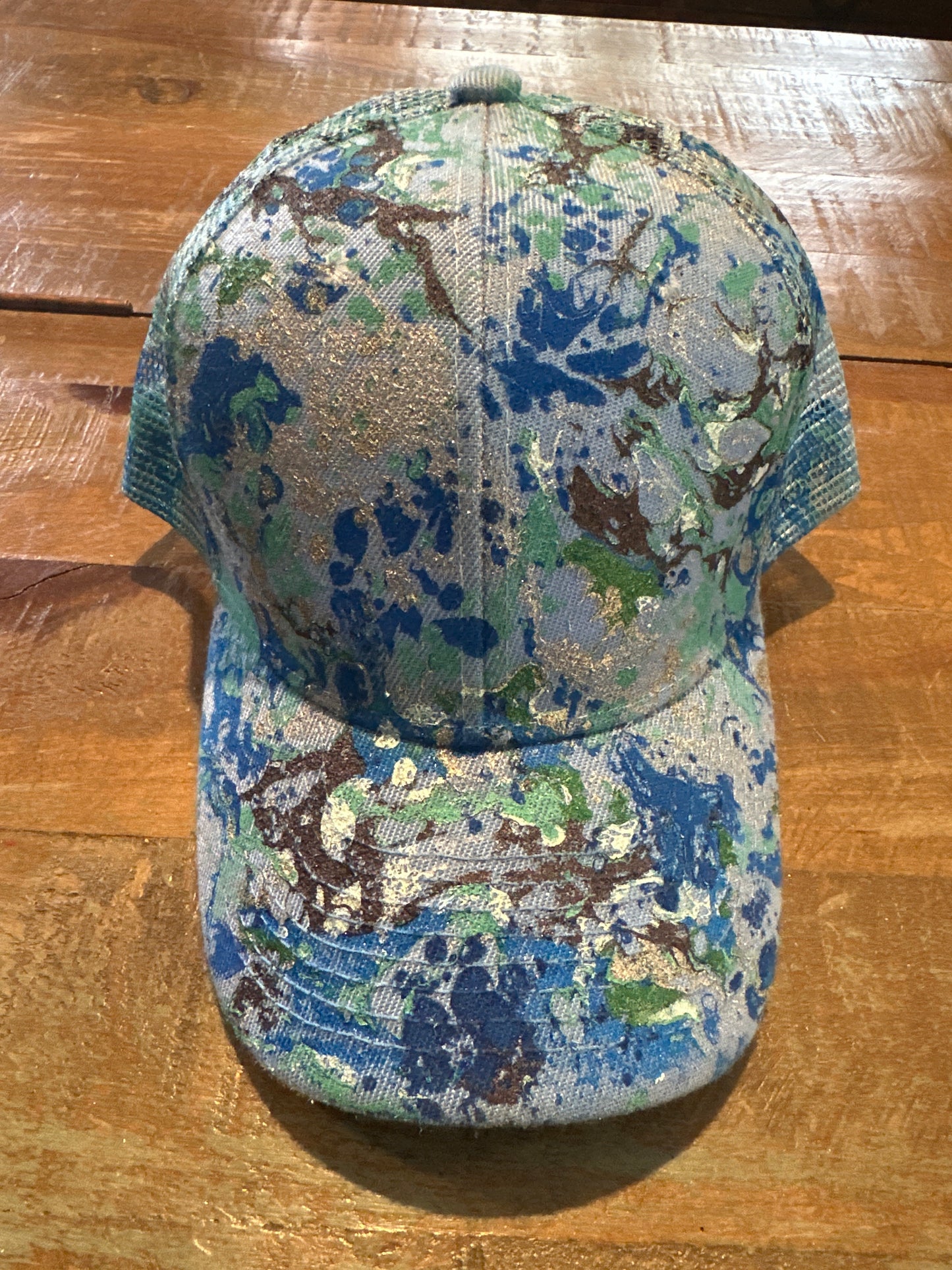 Water Marbled Baseball Hat! Blues, Silver, Teal & Purple!