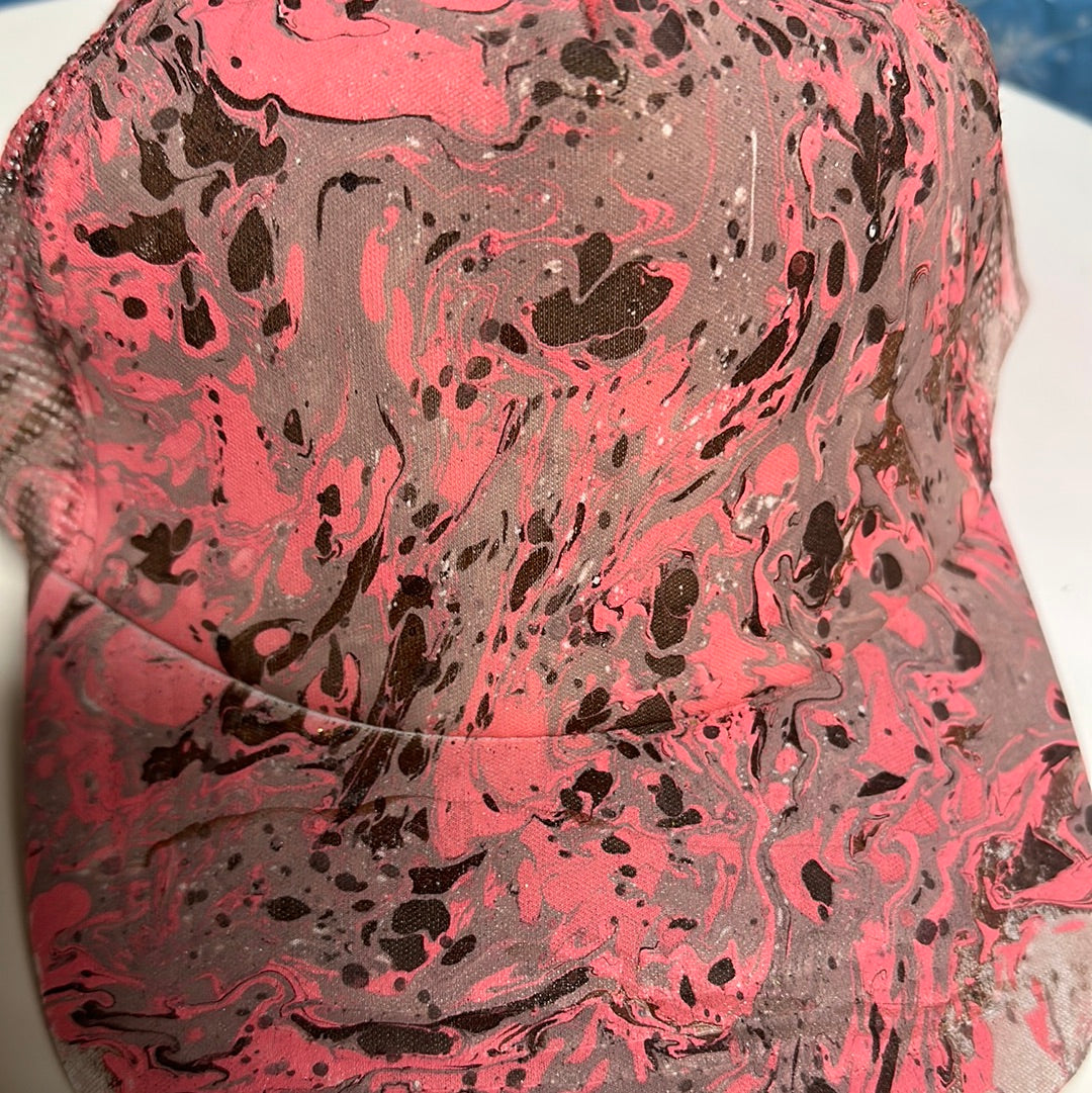 Water Marbled Truckers Hat! Pink, Tan & Brown
