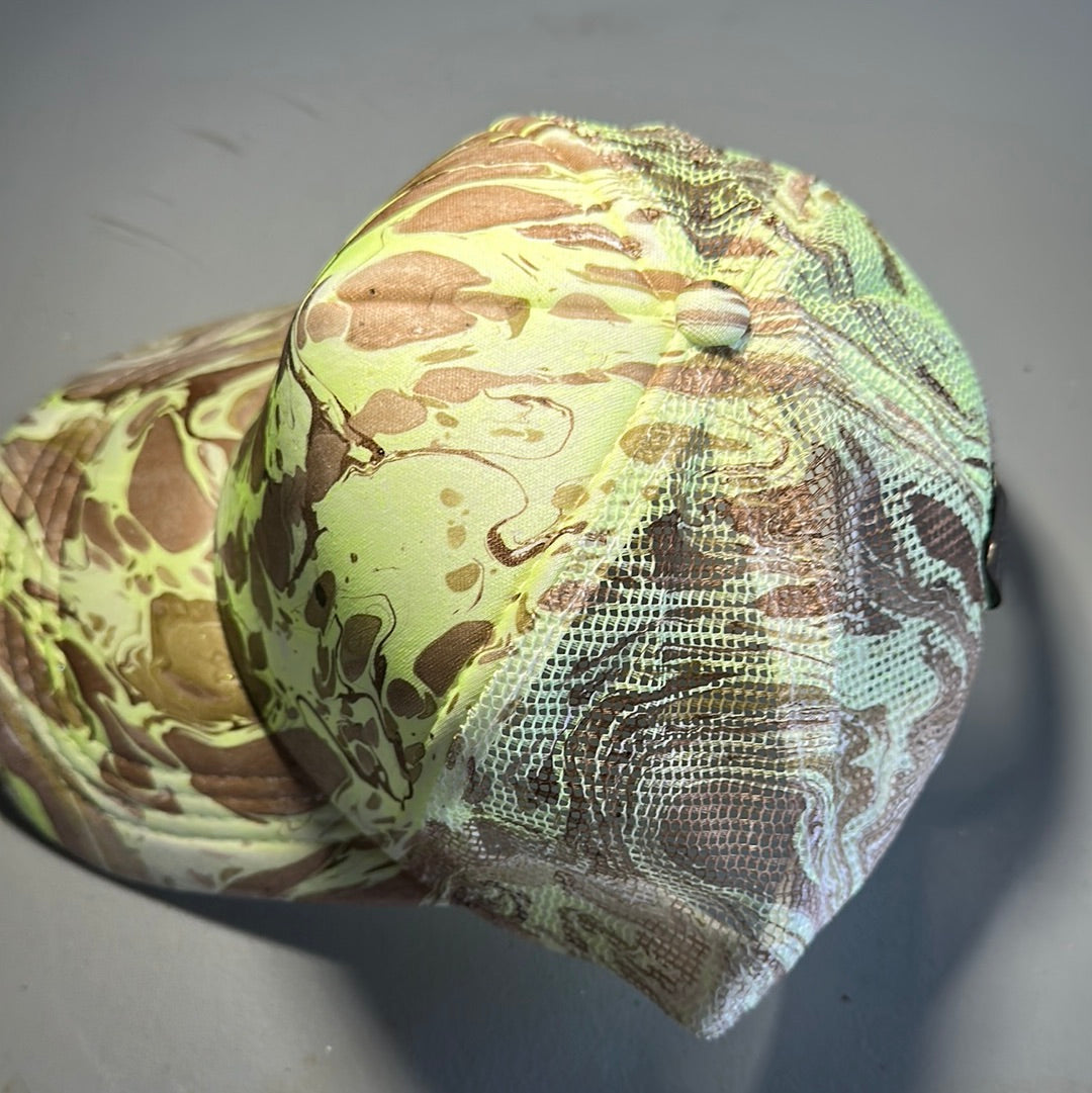 Water Marbled Truckers Hat! Tan, Olive & Lime