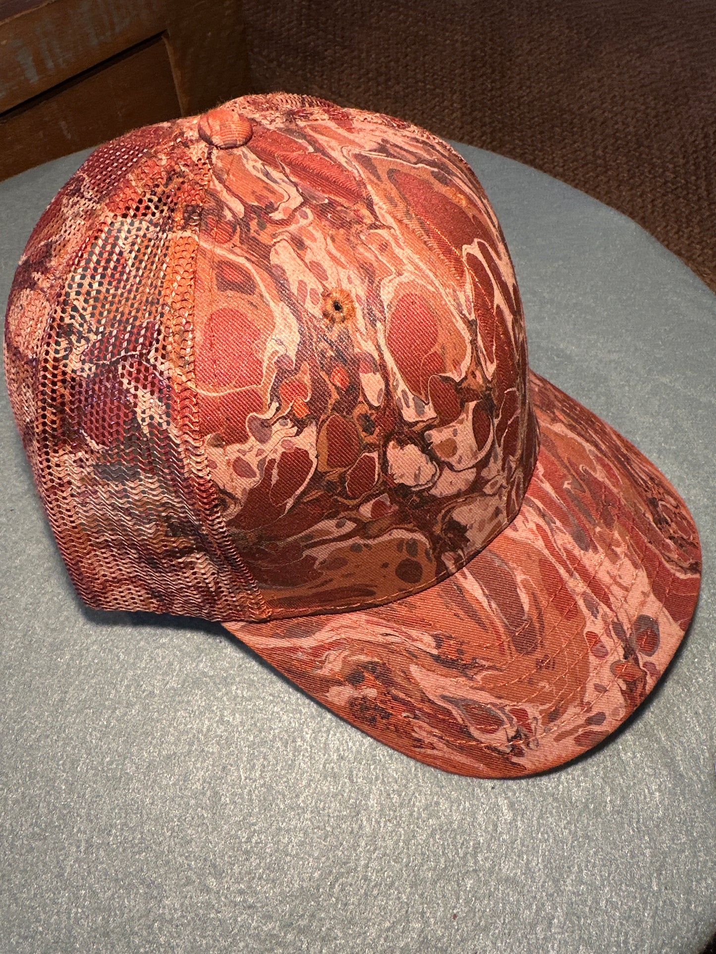 Water Marbled Truckers Hat! Shades of Brown & Rust!