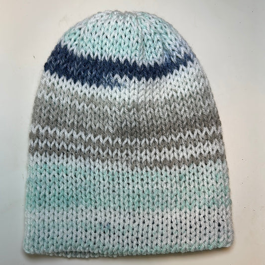 TODDLER - Handmade Beanie! Blues & Gray Stripes!