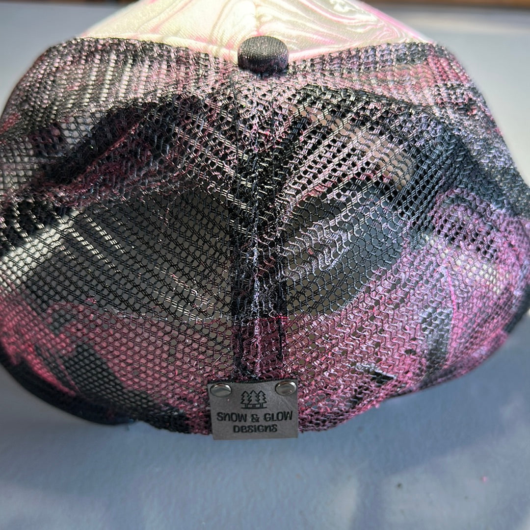 Water Marbled Truckers Hat! Hot Pink, White & Black