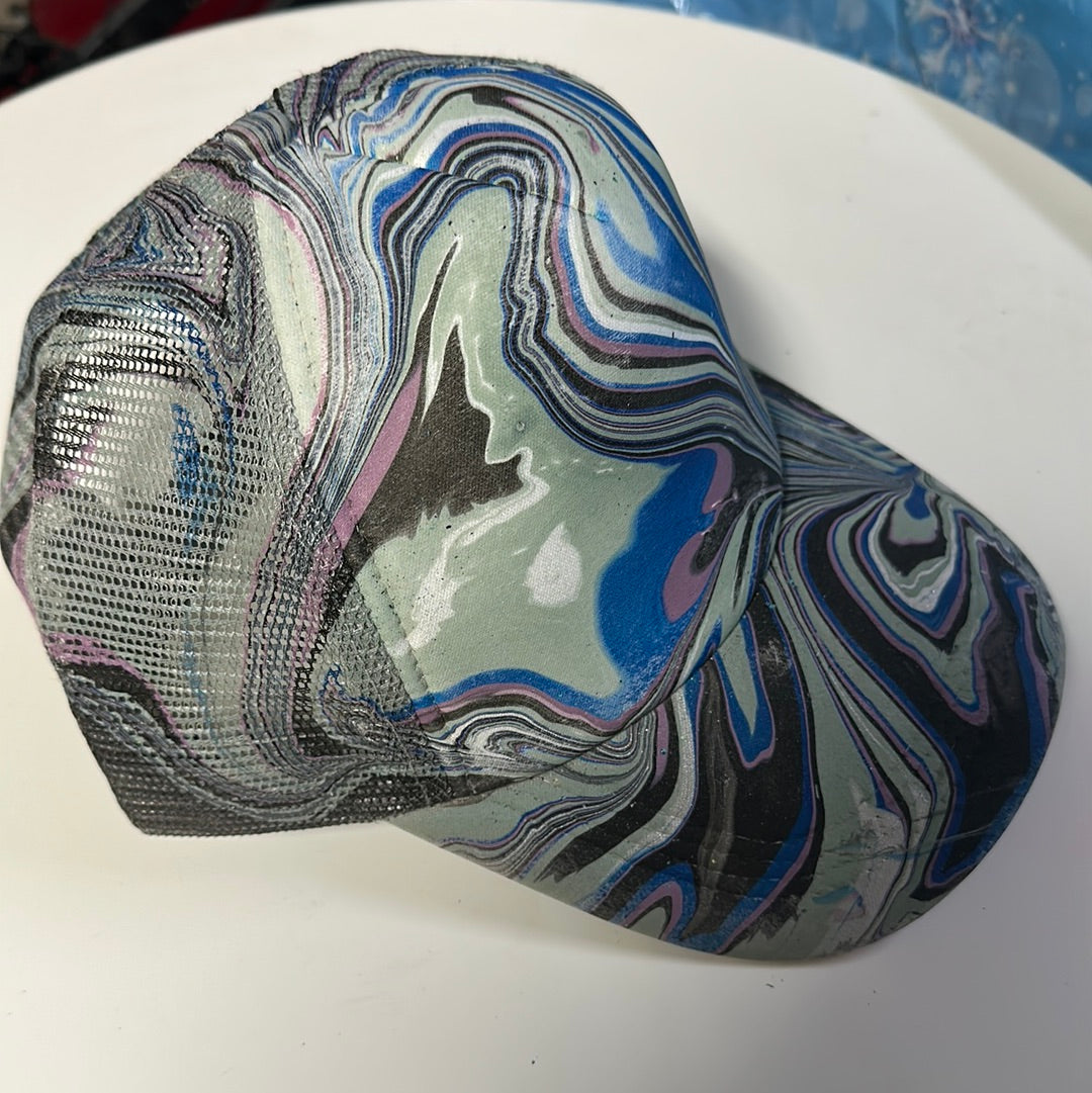 Water Marbled Truckers Hat! Cool Tones!