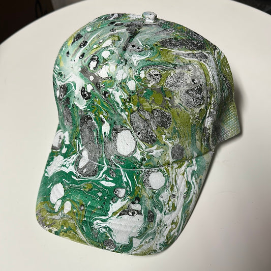 Water Marbled Truckers Hat! Green & Black