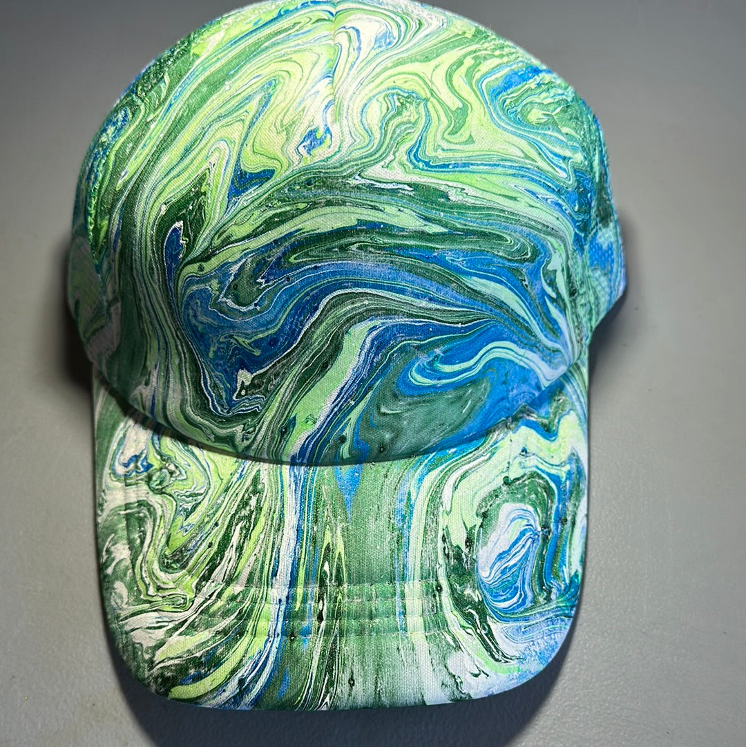 Water Marbled Truckers Hat! Blues & Greens!