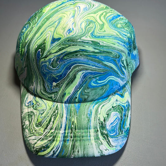 Water Marbled Truckers Hat! Blues & Greens!