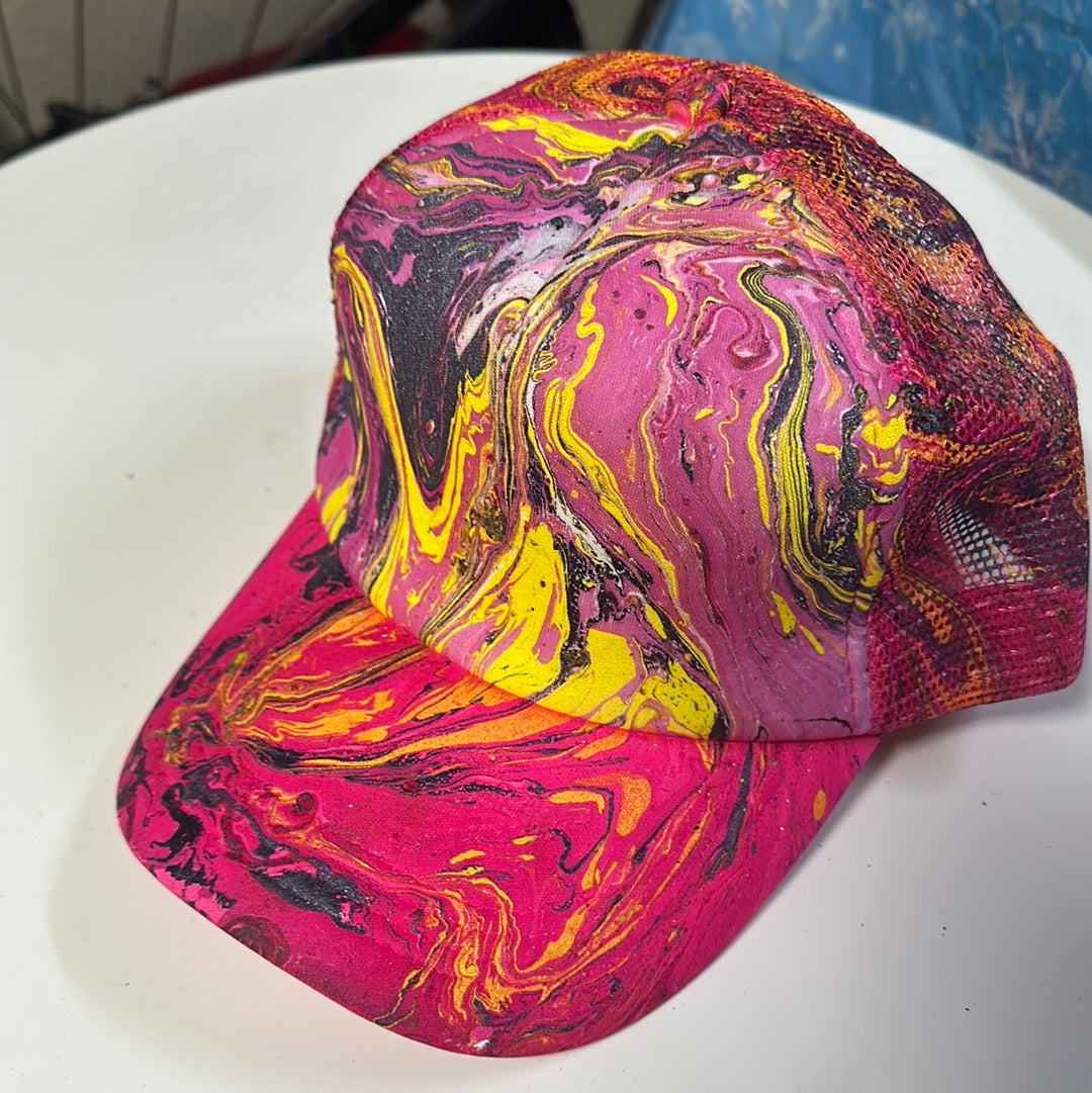 Water Marbled Truckers Hat! Pink, Purple, & Yellow