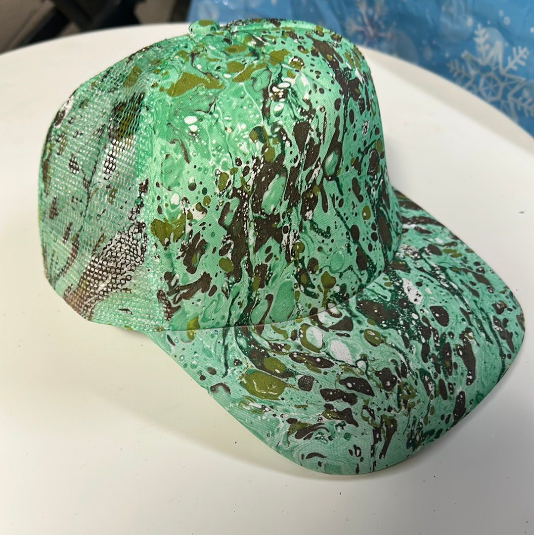 Water Marbled Truckers Hat! Teal, Olive & Brown