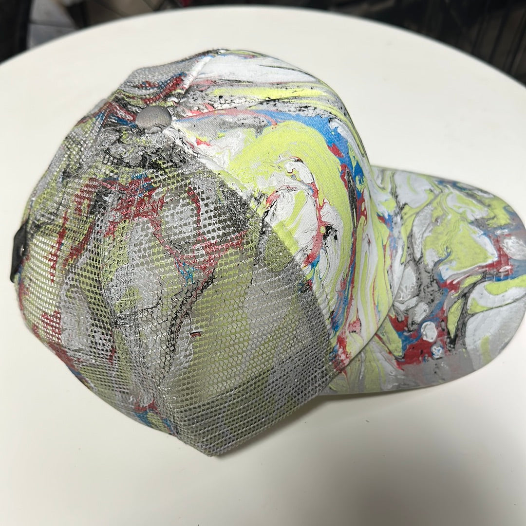 Water Marbled Truckers Hat! Lime, Blue, Red and Black