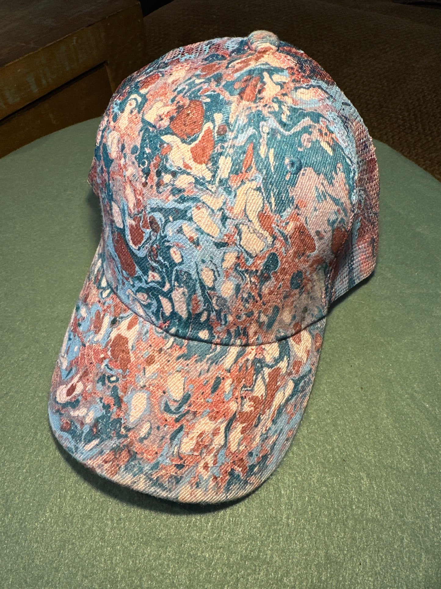 Water Marbled Baseball Hat! Pinks & Turquoise!