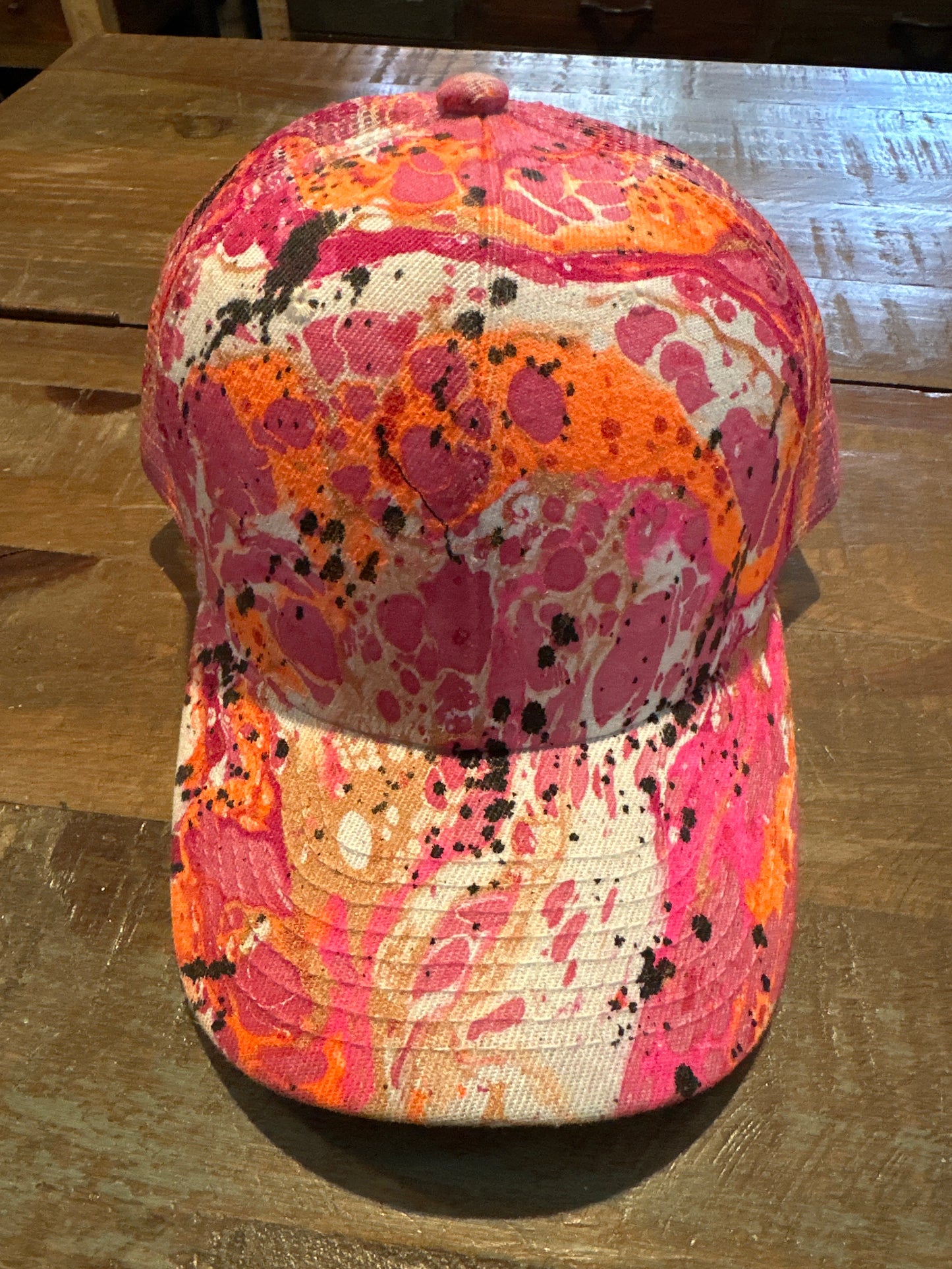 Water Marbled Baseball Hat! Neon Orange, Neon Pink, Rose Gold & Black!
