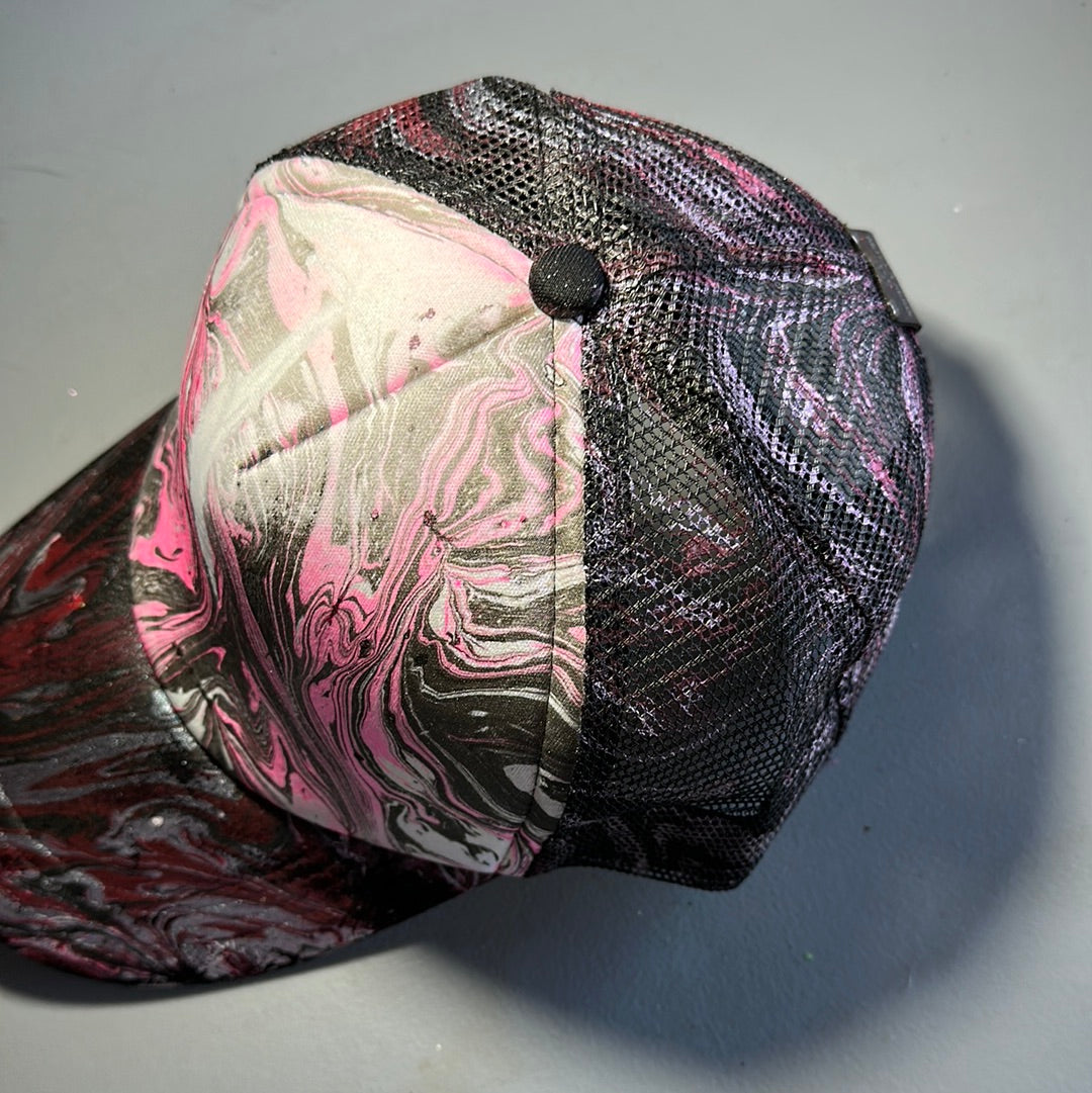 Water Marbled Truckers Hat! Pink, White & Black